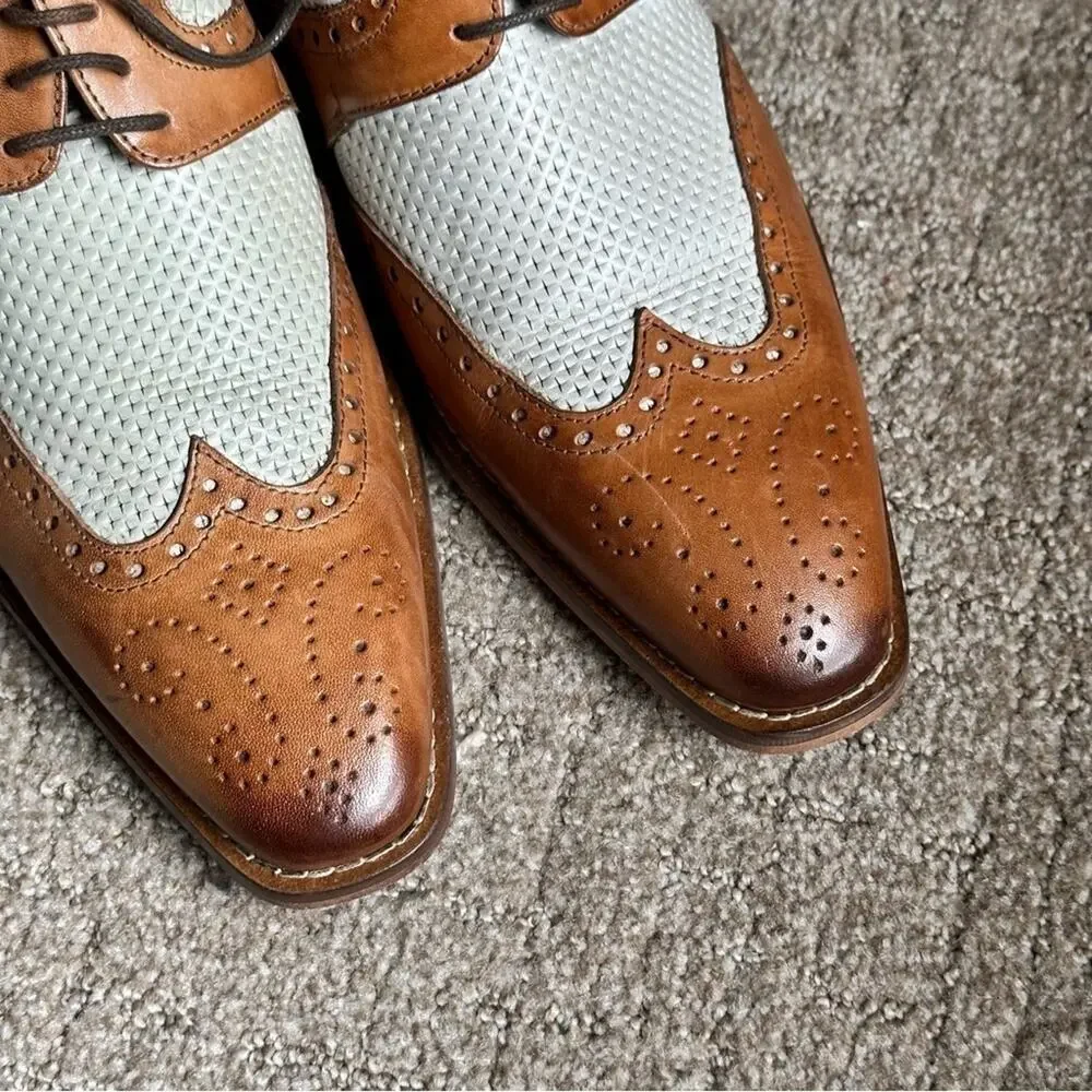 Duca Italy beige tan leather oxfords brogues dress shoes Boots 42 9